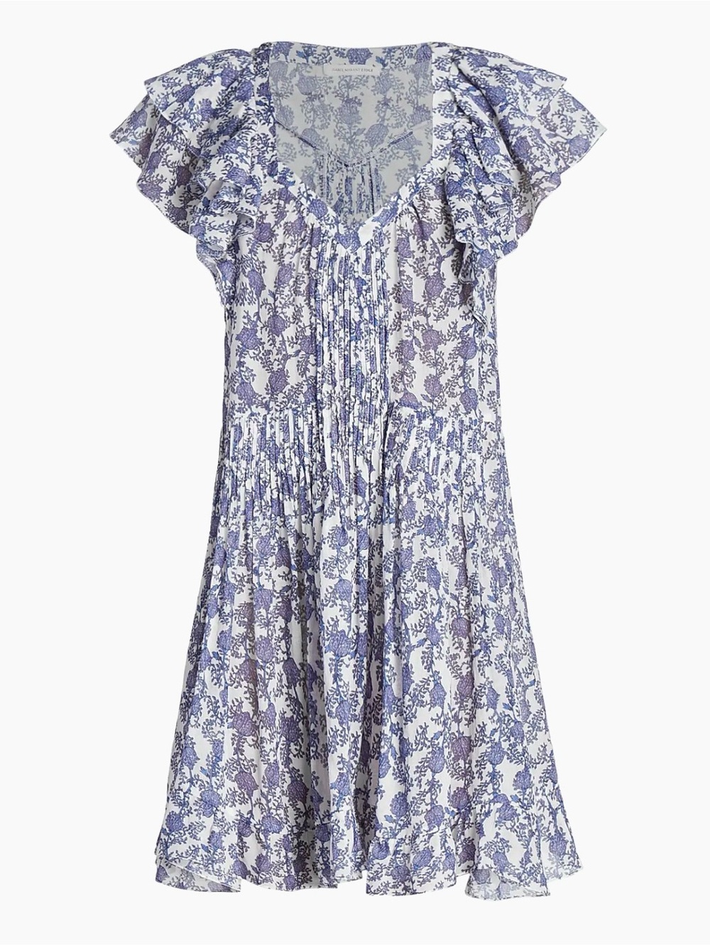 New Isabel Marant Étoile Godrana Royal Blue Floral Ruffle Flutter Sleeve Mini